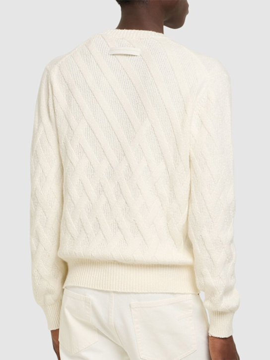 Zegna: Geometric design cotton crewneck sweater - White - men_2 | Luisa Via Roma