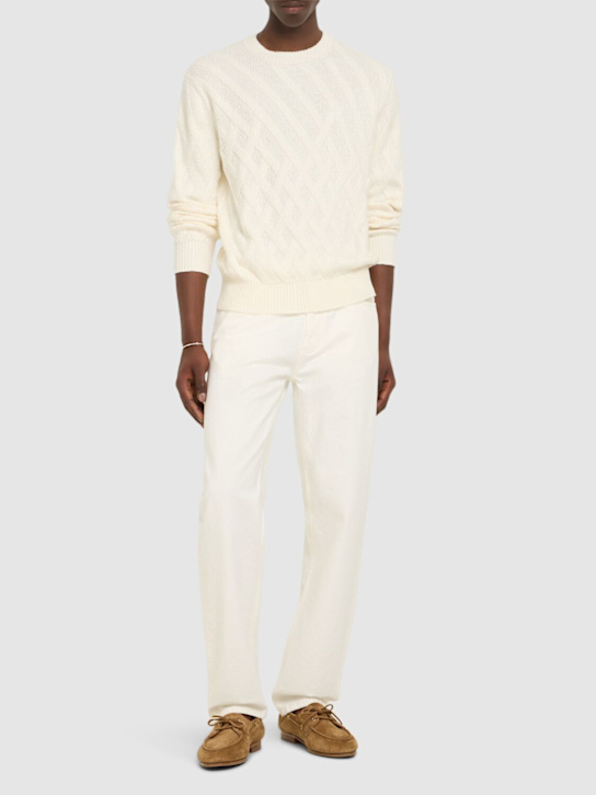 Zegna: Geometric design cotton crewneck sweater - White - men_1 | Luisa Via Roma