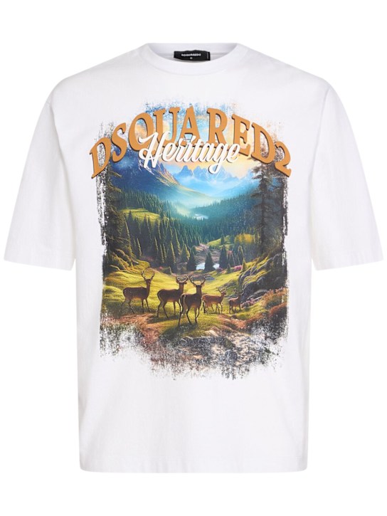 Dsquared2: Camiseta de algodón con estampado - Blanco - men_0 | Luisa Via Roma