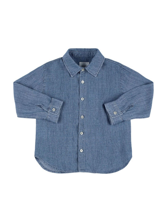 Babe & Tess: Cotton blend chambray shirt - Mavi - kids-boys_0 | Luisa Via Roma