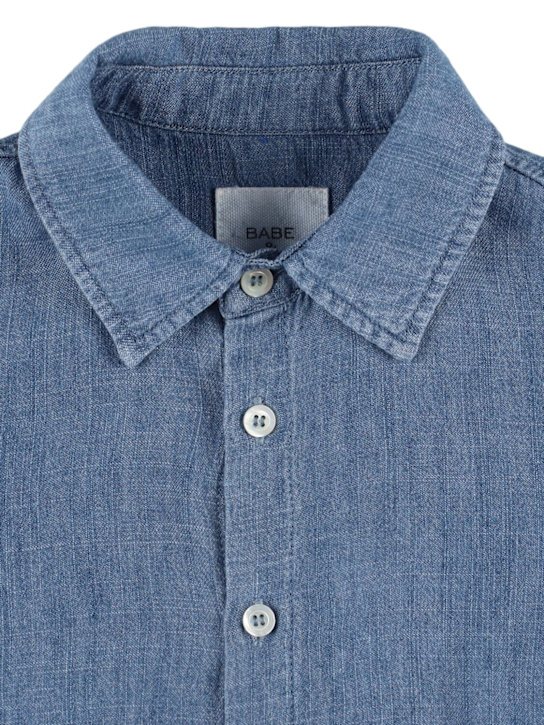 Babe & Tess: Cotton blend chambray shirt - Mavi - kids-boys_1 | Luisa Via Roma