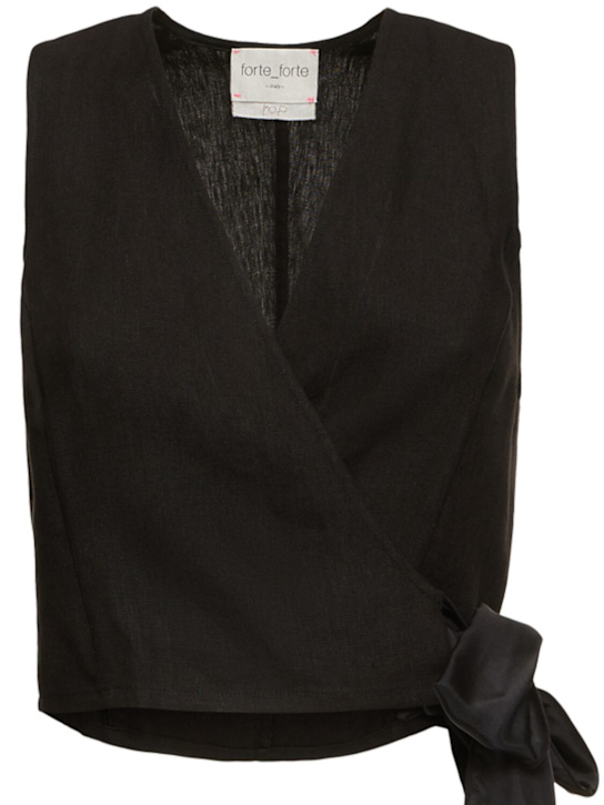Forte_forte: Chic linen canvas crossed top - Black - women_0 | Luisa Via Roma