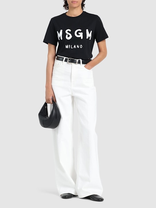 MSGM: Camiseta de algodón con logo estampado - women_1 | Luisa Via Roma