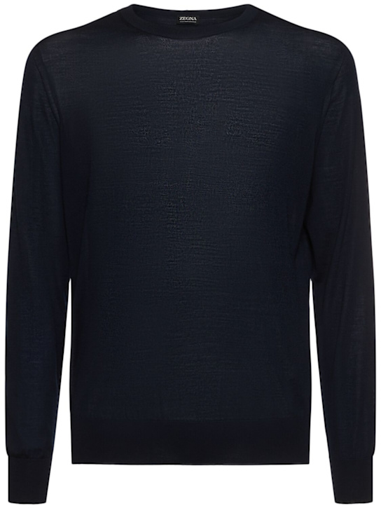 Zegna: High performance wool crewneck sweater - Navy - men_0 | Luisa Via Roma