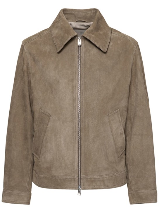 AMI Paris: Leather zip jacket - Ash - men_0 | Luisa Via Roma