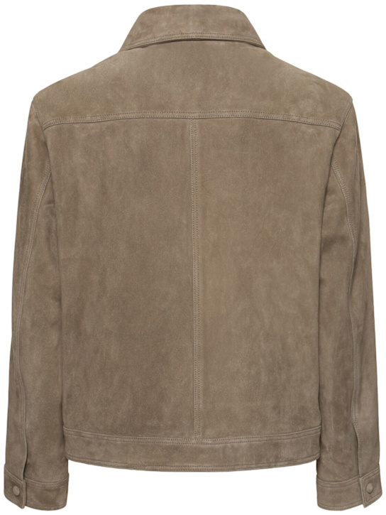 AMI Paris: Leather zip jacket - Ash - men_3 | Luisa Via Roma