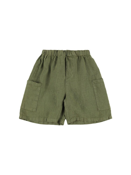 Babe & Tess: Linen shorts - Olive Green - kids-boys_0 | Luisa Via Roma
