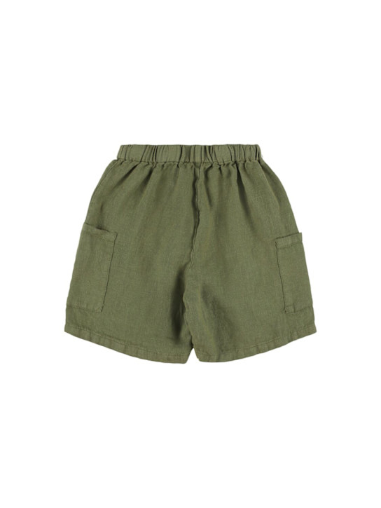 Babe & Tess: Linen shorts - Olive Green - kids-boys_2 | Luisa Via Roma