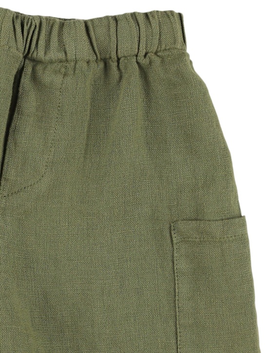 Babe & Tess: Linen shorts - Olive Green - kids-boys_1 | Luisa Via Roma