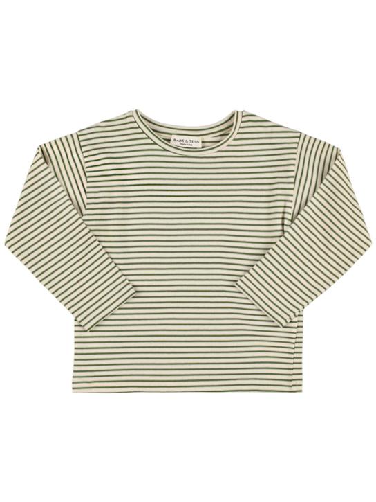 Babe & Tess: Striped cotton blend jersey t-shirt - White/Green - kids-boys_0 | Luisa Via Roma