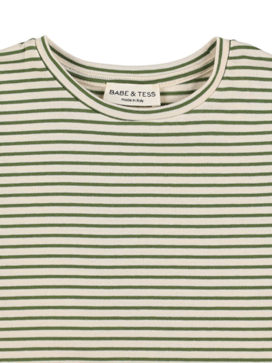 Babe & Tess: Striped cotton blend jersey t-shirt - White/Green - kids-boys_1 | Luisa Via Roma