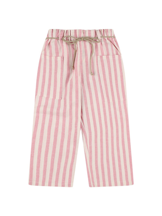 Babe & Tess: Striped cotton blend pants - White/Pink - kids-girls_0 | Luisa Via Roma