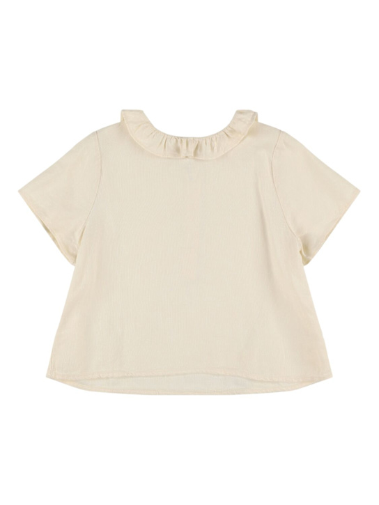 Babe & Tess: Linen blend shirt - Off White - kids-girls_0 | Luisa Via Roma