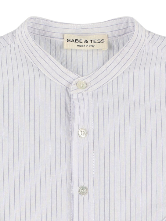 Babe & Tess: Chemise en coton mélangé à rayures - Blanc/Bleu - kids-boys_1 | Luisa Via Roma