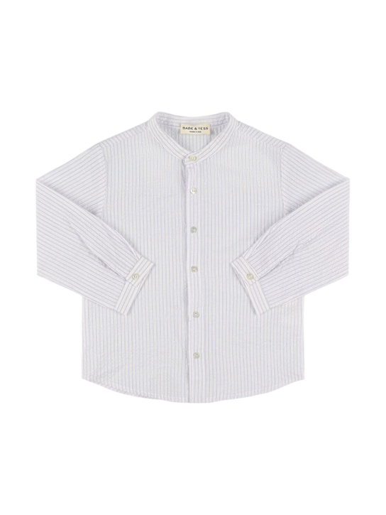 Babe & Tess: Chemise en coton mélangé à rayures - Blanc/Bleu - kids-boys_0 | Luisa Via Roma