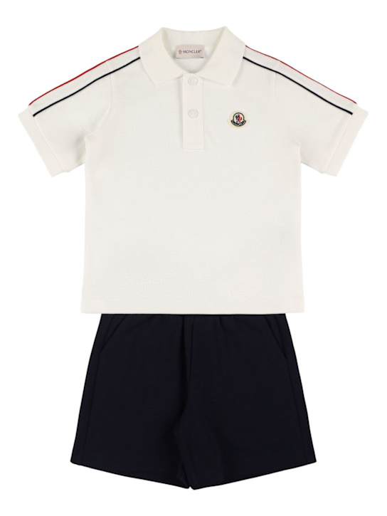 Moncler: Camiseta y shorts de algodón - Blanco/Azul - kids-boys_0 | Luisa Via Roma