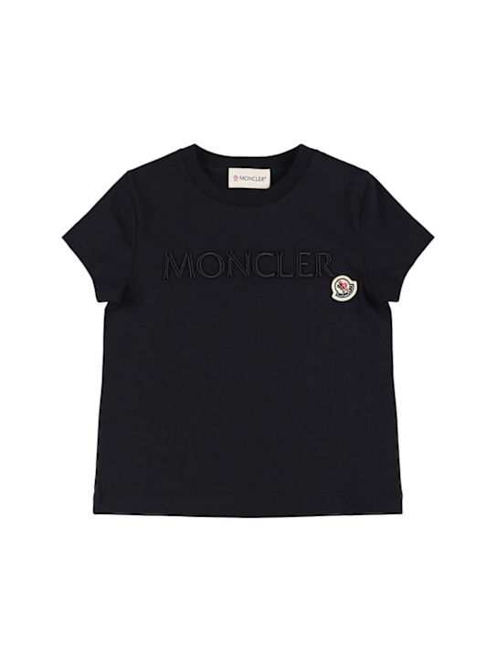 Moncler: Embroidered logo cotton t-shirt - Black - kids-girls_0 | Luisa Via Roma