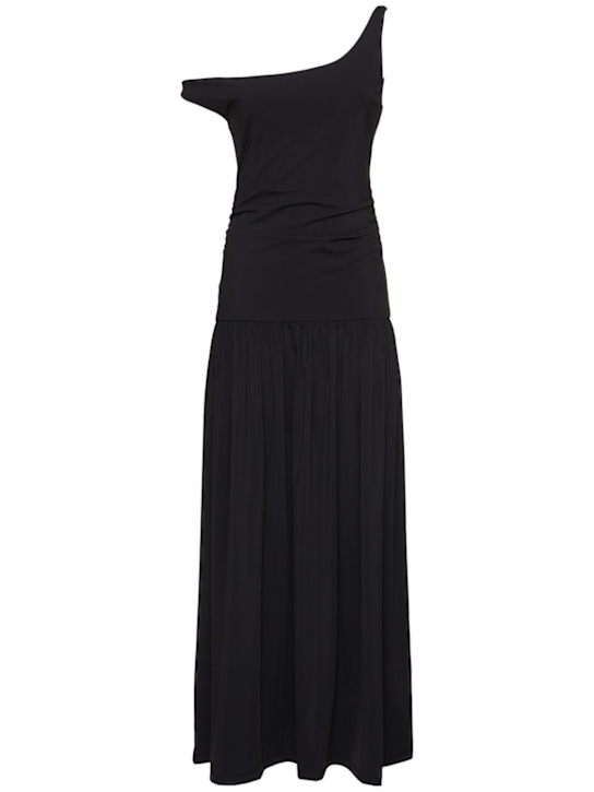 Off-shoulder light nylon scuba dress - Thumbnail 1
