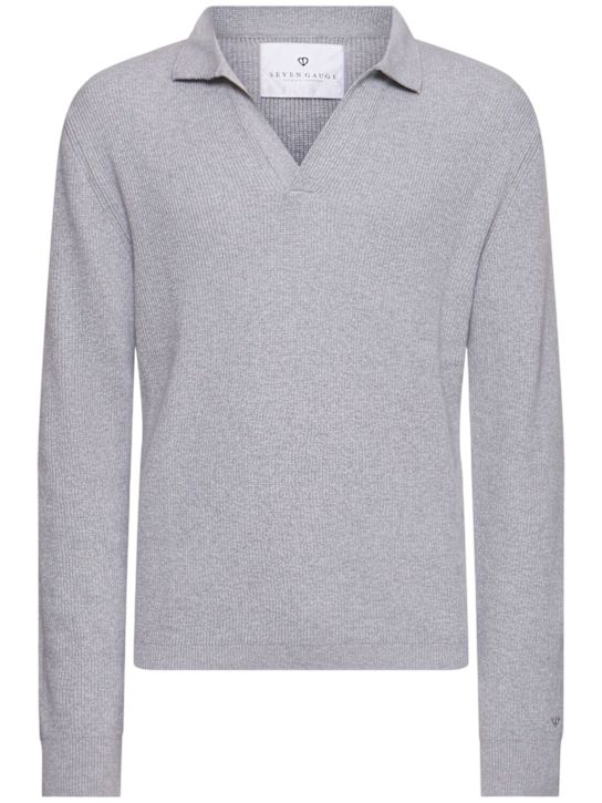 Seven Gauge: English rib cotton long sleeve polo - men_0 | Luisa Via Roma