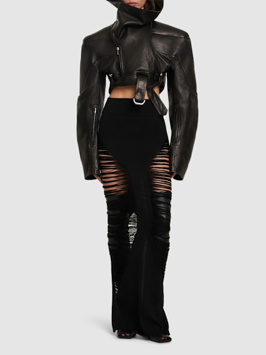 Rick Owens: Hooded cropped leather jacket - women_1 | Luisa Via Roma