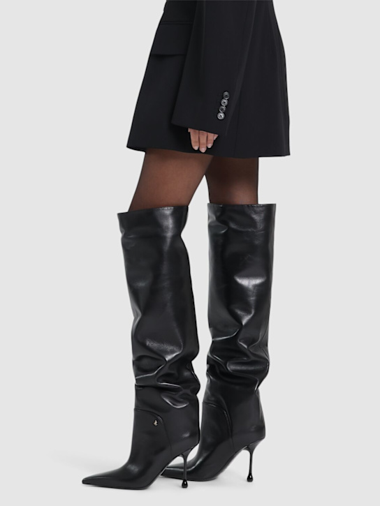 Jimmy Choo: 95mm Cycas KB leather knee high boots - Black - women_1 | Luisa Via Roma