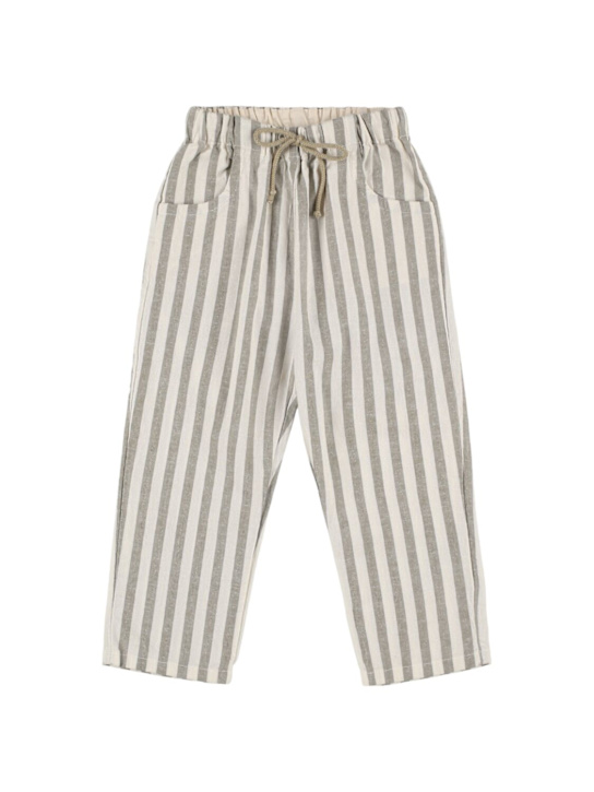 Babe & Tess: Striped cotton blend pants - White/Green - kids-boys_0 | Luisa Via Roma