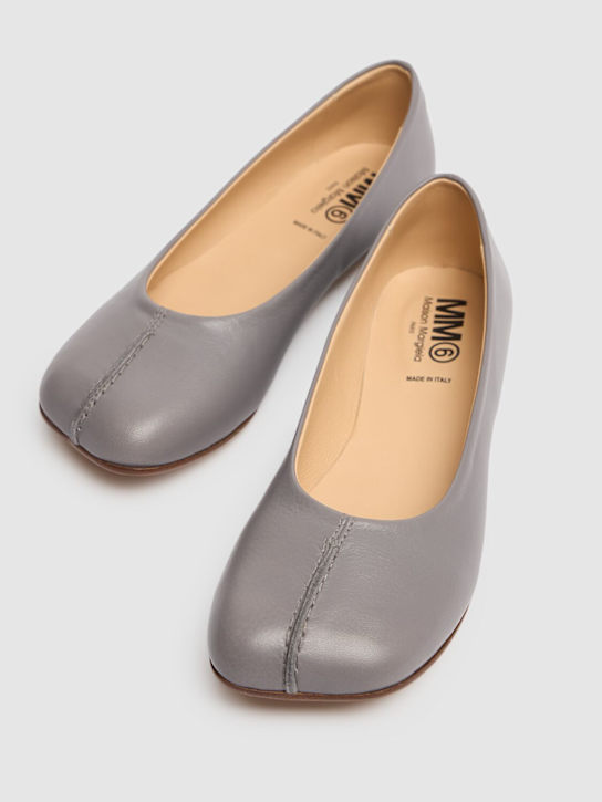 MM6 Maison Margiela: Leather ballerinas - Grey - kids-girls_1 | Luisa Via Roma