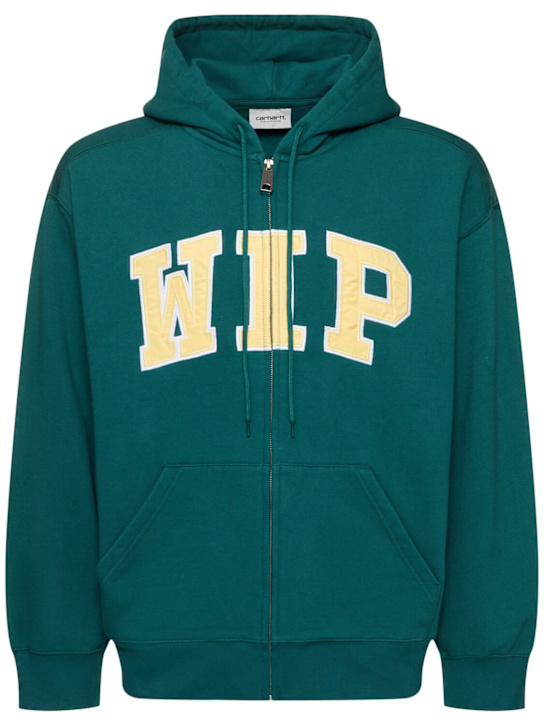 Carhartt WIP: WIP cotton blend zip hoodie - Rainforest - men_0 | Luisa Via Roma
