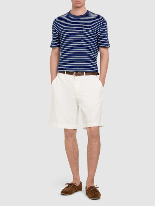 Brunello Cucinelli: Striped linen t-shirt - Blue - men_1 | Luisa Via Roma