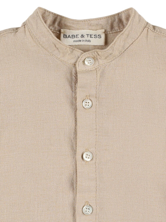 Babe & Tess: Linen blend shirt - Khaki - kids-boys_1 | Luisa Via Roma