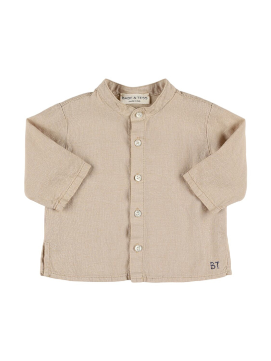 Babe & Tess: Linen blend shirt - Khaki - kids-boys_0 | Luisa Via Roma
