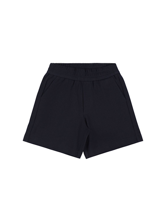 Moncler: Shorts in felpa di cotone piqué - Navy - kids-boys_0 | Luisa Via Roma