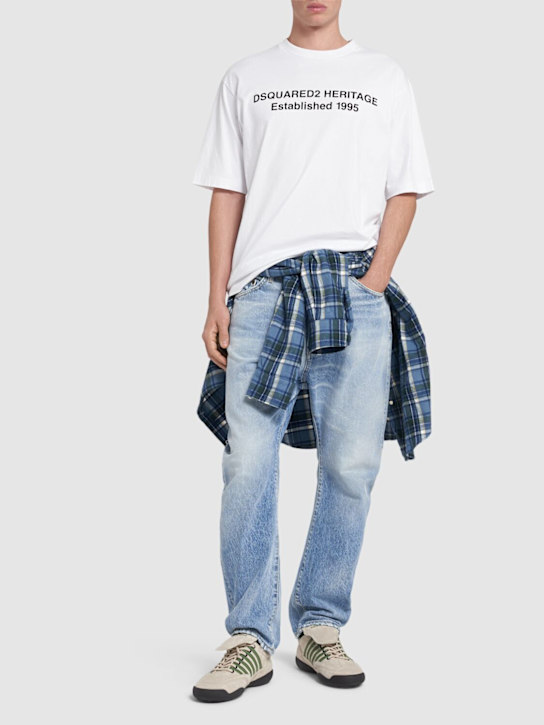 Dsquared2: T-shirt loose en coton à logo - Blanc - men_1 | Luisa Via Roma
