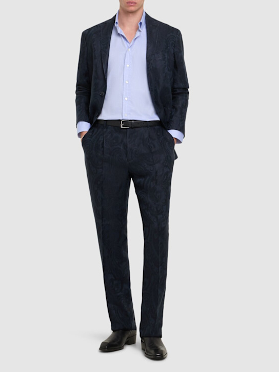 Etro: Logo cotton button down shirt - Sky Blue - men_1 | Luisa Via Roma