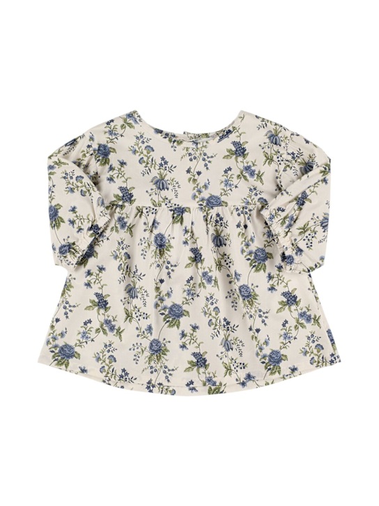 Babe & Tess: Camicia in cotone e lino con stampa - Bianco/Blu - kids-girls_0 | Luisa Via Roma