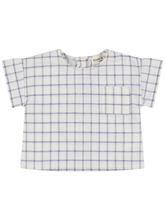 Babe & Tess: Check cotton blend shirt - White/Blue - kids-boys_0 | Luisa Via Roma