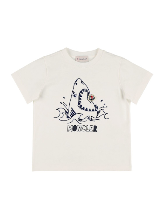 Moncler: Logo shark cotton t-shirt - White - kids-boys_0 | Luisa Via Roma