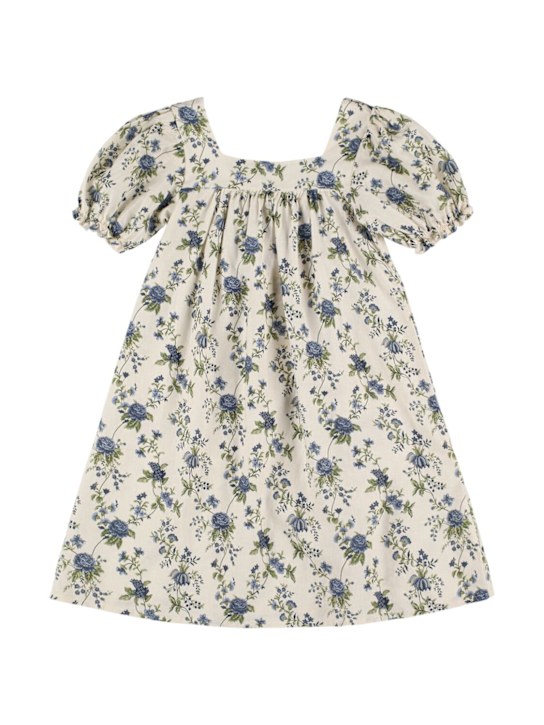 Babe & Tess: プリントリネン＆ビスコースワンピース - ホワイト/ブルー - kids-girls_0 | Luisa Via Roma
