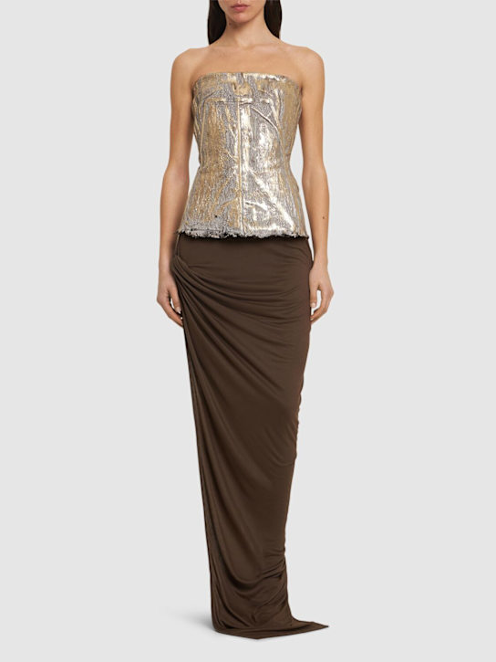 Rick Owens: Denim strapless cotton blend bustier top - Gold - women_1 | Luisa Via Roma