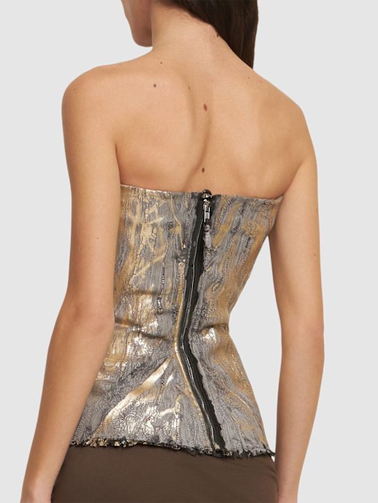 Rick Owens: Denim strapless cotton blend bustier top - Gold - women_2 | Luisa Via Roma