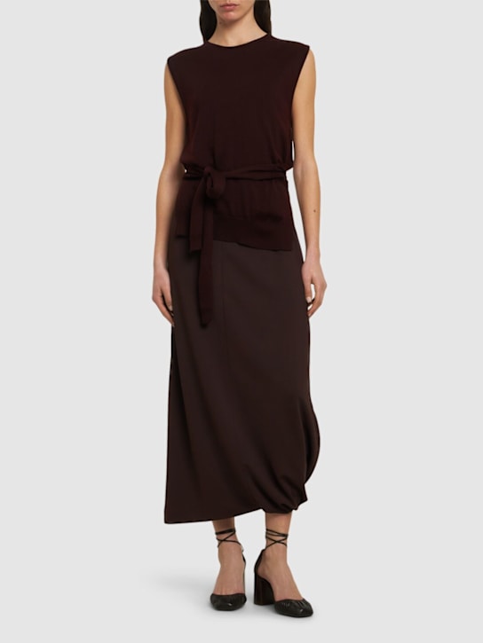 Lemaire: Silk viscose interlock twisted hem skirt - Brown - women_1 | Luisa Via Roma
