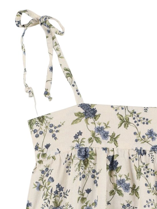 Babe & Tess: Tutina in lino e viscosa con stampa - Bianco/Blu - kids-girls_1 | Luisa Via Roma