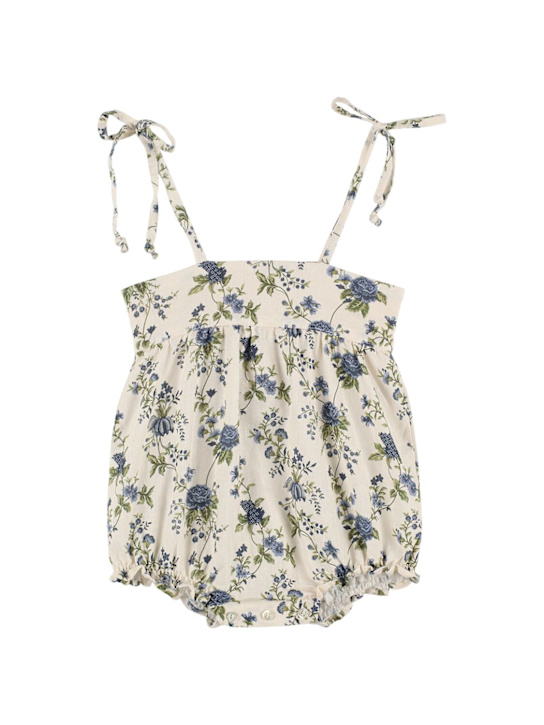 Babe & Tess: Tutina in lino e viscosa con stampa - Bianco/Blu - kids-girls_0 | Luisa Via Roma