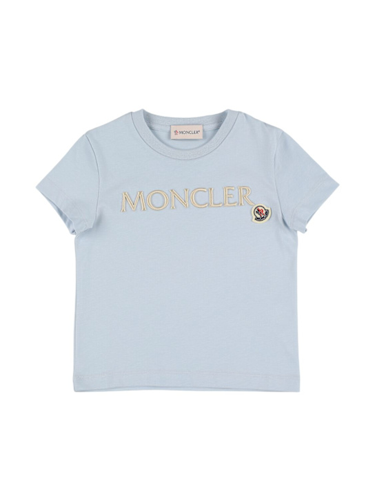 Moncler: T-shirt in cotone con logo - Blu - kids-girls_0 | Luisa Via Roma