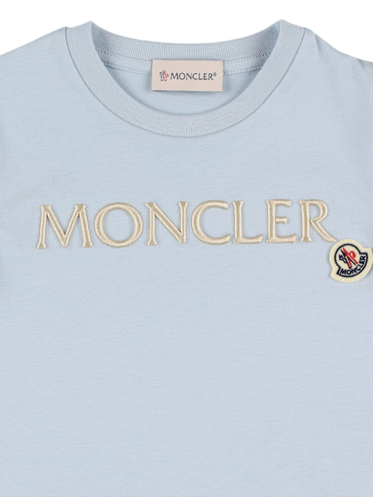 Moncler: T-shirt in cotone con logo - Blu - kids-girls_1 | Luisa Via Roma