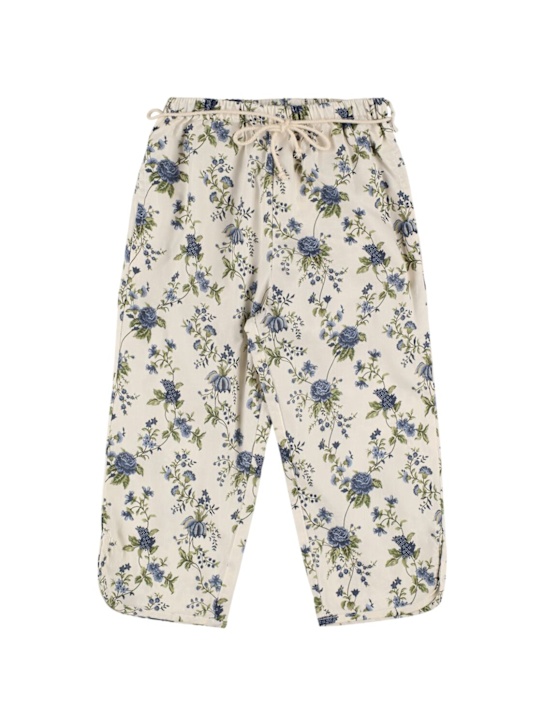 Babe & Tess: Pantaloni in misto cotone stampato - Bianco/Blu - kids-girls_0 | Luisa Via Roma