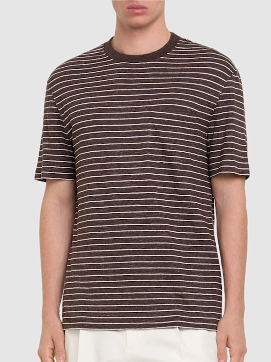 Brunello Cucinelli: Striped linen t-shirt - Testa Di Moro/B - men_2 | Luisa Via Roma