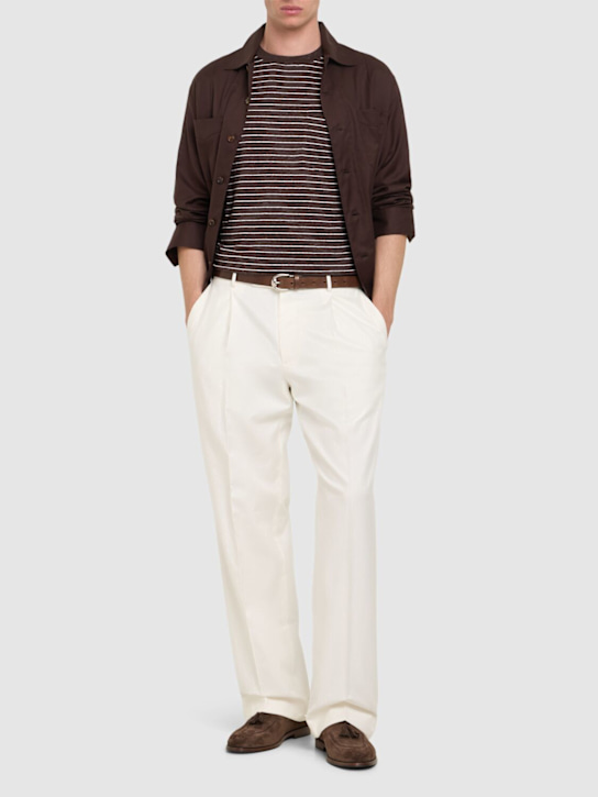Brunello Cucinelli: Striped linen t-shirt - Testa Di Moro/B - men_1 | Luisa Via Roma