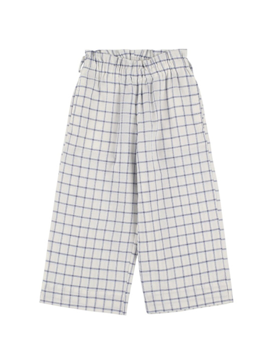 Babe & Tess: Pantaloni in misto cotone check - Bianco/Blu - kids-girls_0 | Luisa Via Roma