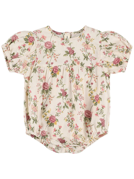 Babe & Tess: Tutina in lino e viscosa con stampa - Bianco/Rosa - kids-girls_0 | Luisa Via Roma